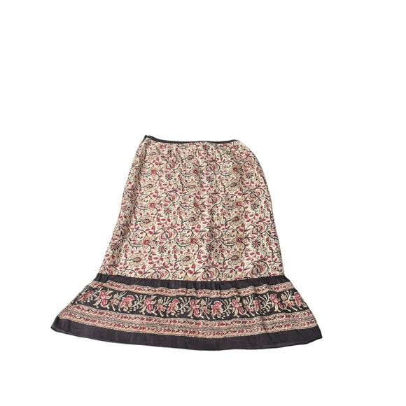 Ann Taylor Loft 100% Silk Size 12 30”Paisley Floral Ruffle Boho Midi Pink Brown - Picture 3 of 14